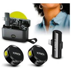 Microfone Lapela Redondo Imã Sem Fio Preto Duplo Anti Ruído Tipo-c Android Ou Iphone 15 E 16